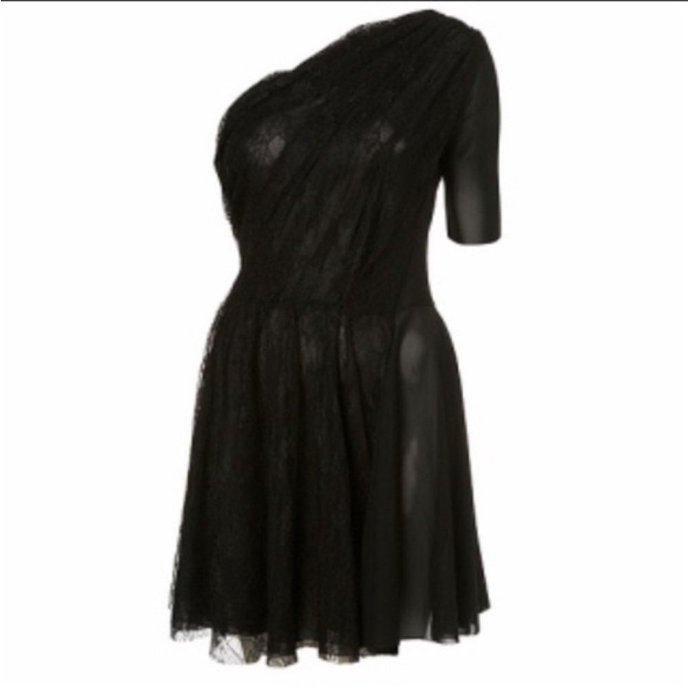 CHRISTOPHER KANE FOR TOPSHOP one shoulder lace sheer black mini dress XS